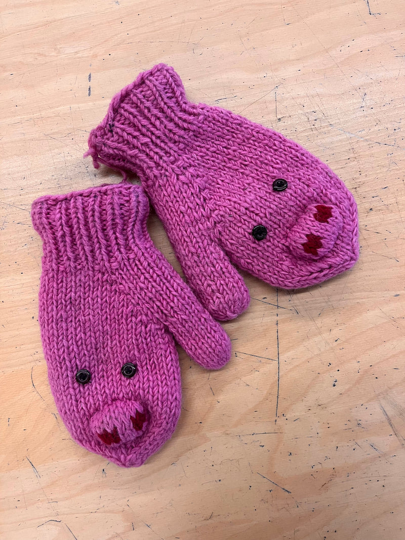 Knit Mittens - Pig