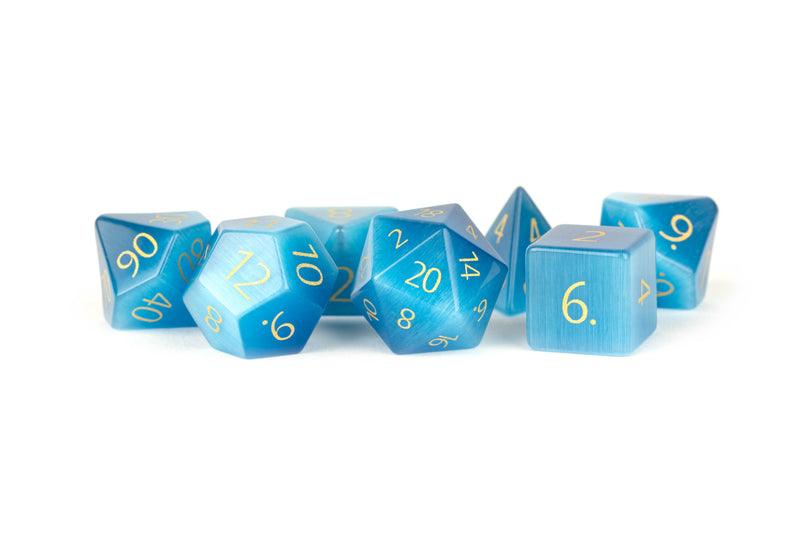 Stone Dice Set of 7 - Cat's Eye Aquamarine