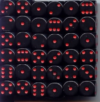 36 Black/red Opaque 12mm D6 Dice Block - CHX25818
