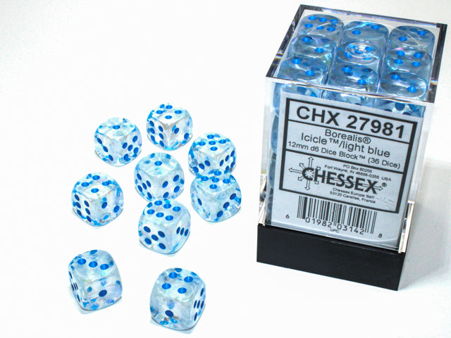 36 Borealis Icicle/Light Blue 12mm D6 Dice Block - CHX27981