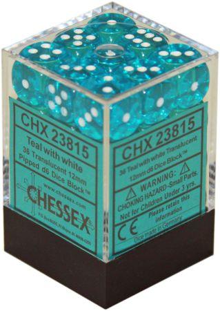 36 12mm Teal w/White Translucent D6 Dice Block - CHX23815