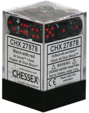 36 Velvet Black/Red 12mm D6 Dice Block - CHX27878