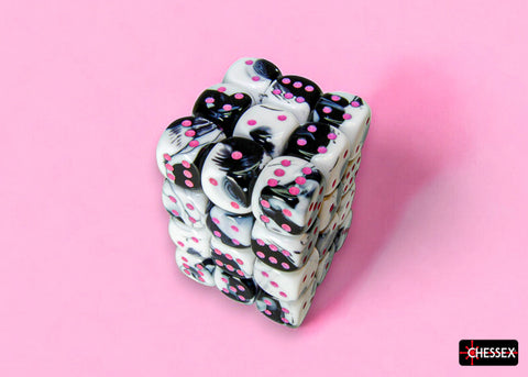 36 Gemini Black-White w/Pink 12mm D6 Set - CHX26869