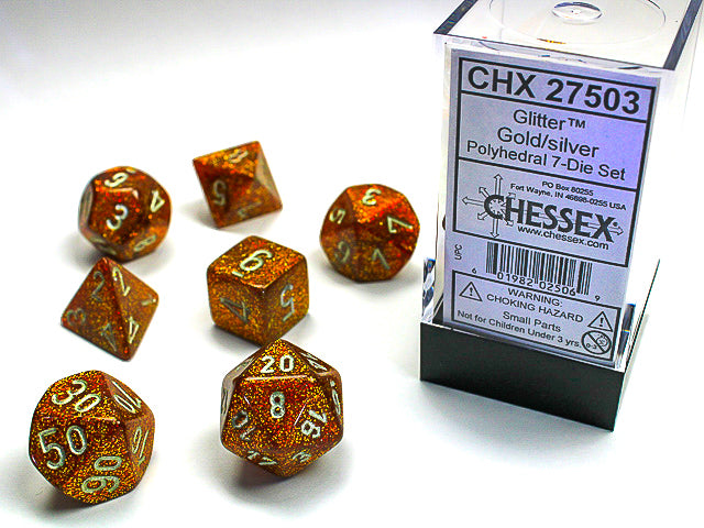 7 Glitter Gold/Silver Polyhedral Set - CHX 27503