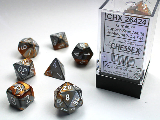 Gemini Copper-Steel/white Polyhedral 7-Die Set - CHX26424