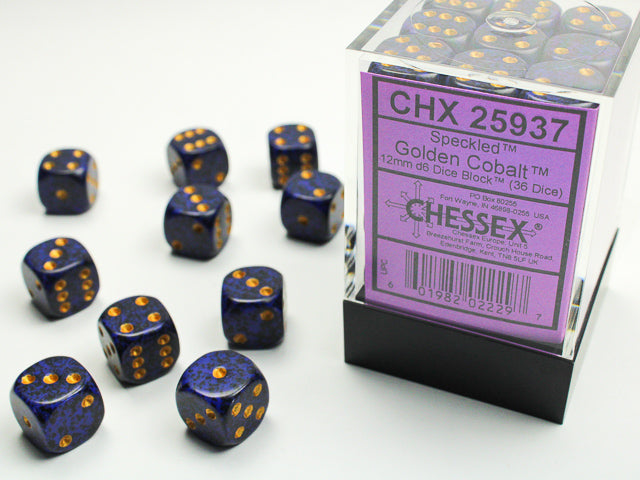 36 12mm Golden Cobalt Speckled D6 Dice Block - CHX25937