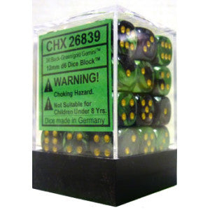 36 12mm Black-Green w/Gold Gemini D6 Dice Block - CHX26839