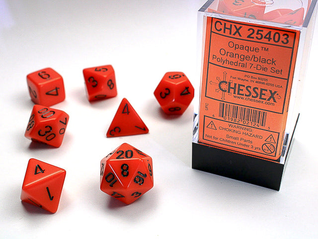 Opaque Orange/black Polyhedral 7-Die Set CHX 25403