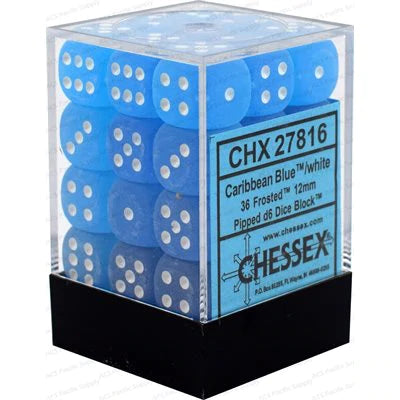 36 12mm Caribbean Blue/White Frosted D6 Dice - CHX27816