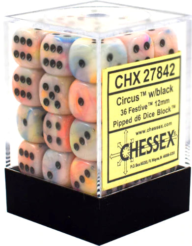 36 Circus/Black Festive 12mm D6 Dice Block - CHX 27842