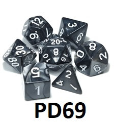 White Font Dice Set: Obsidian Swirl PD69