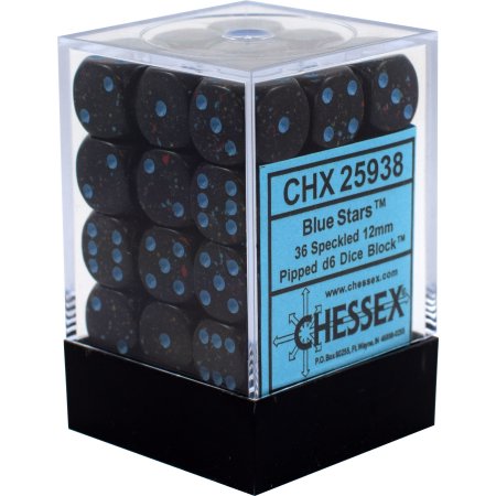 36 12mm Blue Stars Speckled D6 Dice Block - CHX25938