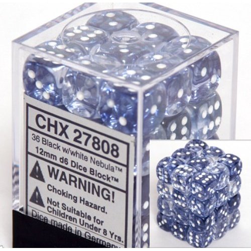 36 Black w/white Nebula 12mm D6 Dice Block - CHX27808