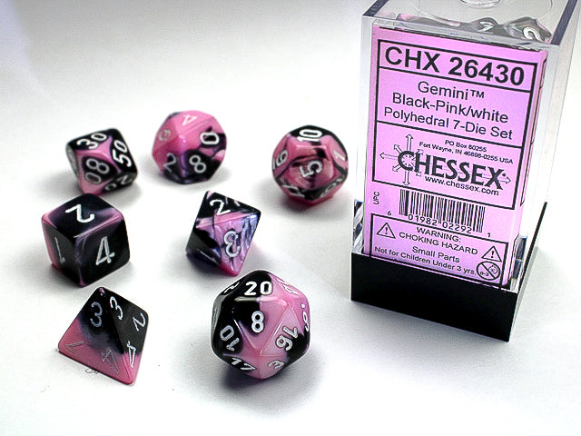 Gemini Black-Pink/white Polyhedral 7-Die Set - CHX26430