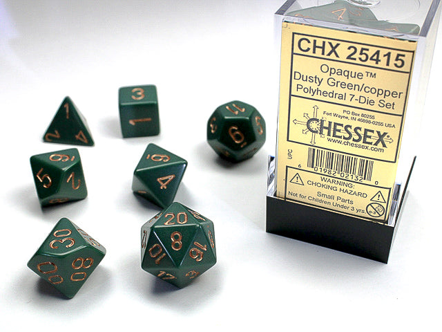 Opaque Dusty Green/copper Polyhedral 7-Die Set CHX25415