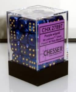 36 Lustrous Purple/gold 12mm D6 Dice Block - CHX27897