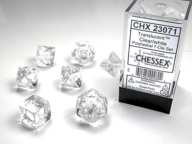 Translucent Clear/white Polyhedral 7-Dice Set CHX 23071