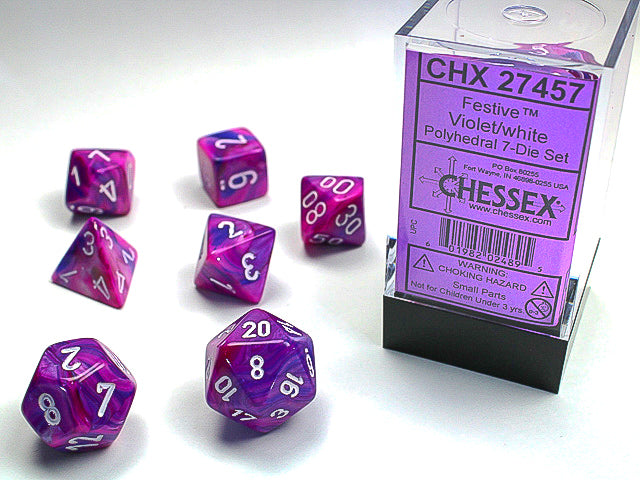 7 Festive Violet/white Polyhedral Set - CHX27457