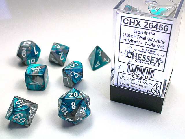 Gemini Steel-Teal/White Polyhedral 7-Die Set CHX26456