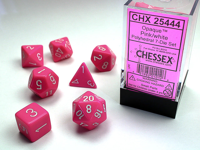 Opaque Pink/white Polyhedral 7-Dice Set CHX 25444