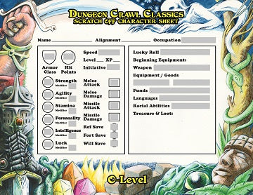 Dungeon Crawl Classics: 0-Level Scratch Off Character Sheets