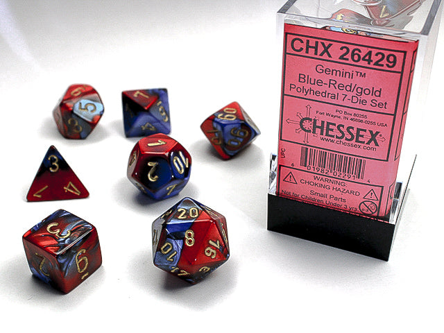 Gemini Blue-Red/gold Polyhedral 7-Die Set - CHX26429