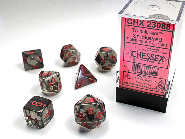 Translucent Smoke/Red Polyhedral 7-Die Set - CHX23088
