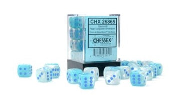 36 12mm Pearl Turquoise-White/blue Gemini d6 Dice CHX26865