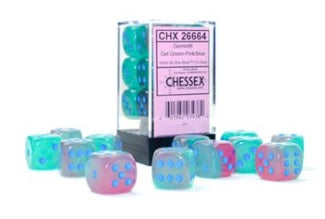 12 16mm Gel Green-Pink/blue Luminary Gemini D6 Dice Set - CHX26664