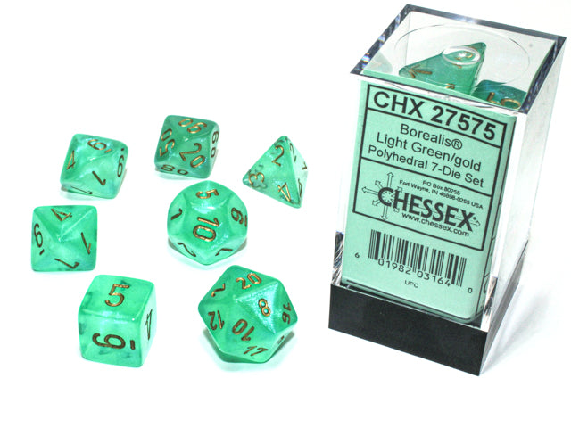 7 Light Green/Gold Borealis Luminary Polyhedral Set - CHX 27575