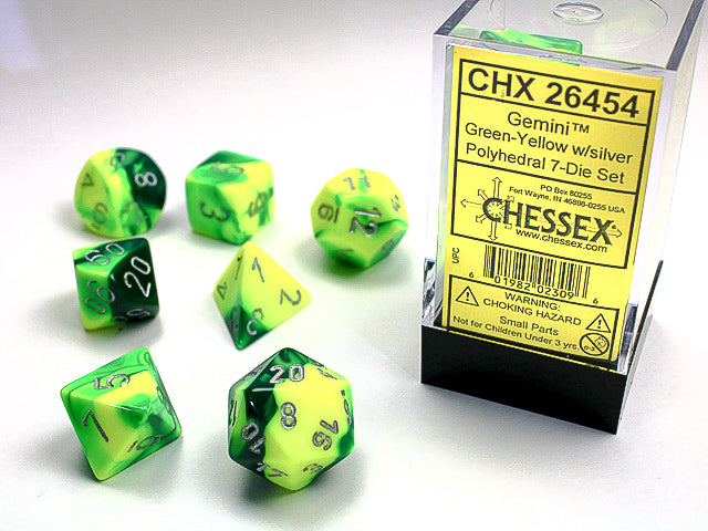 Gemini Green-Yellow/silver Polyhedral 7-Die Set - CHX26454