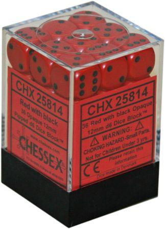 36 Opaque Red/black 12mm D6 Dice Block - CHX25814
